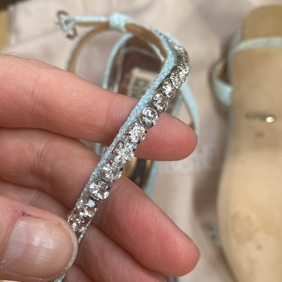 BADGLEY MISCHKA Tasmine Metallic Crystal Ankle-Strap Sandals, Soft Blue 9.5 - Picture 10 of 12